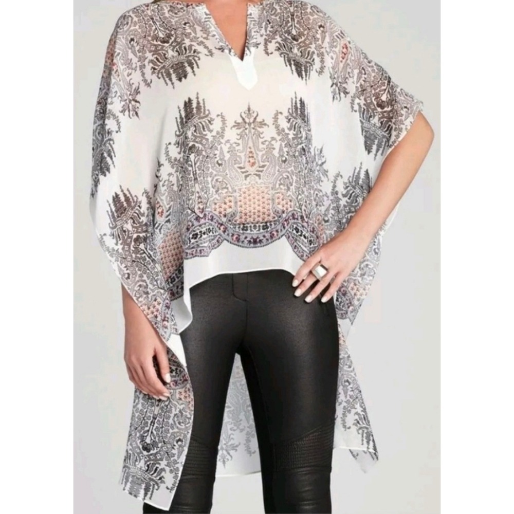 BCBGMAXAZRIA‎ Stella Silk High Low Kaftan Blouse Piay Clay Combo Paisley XS Boho